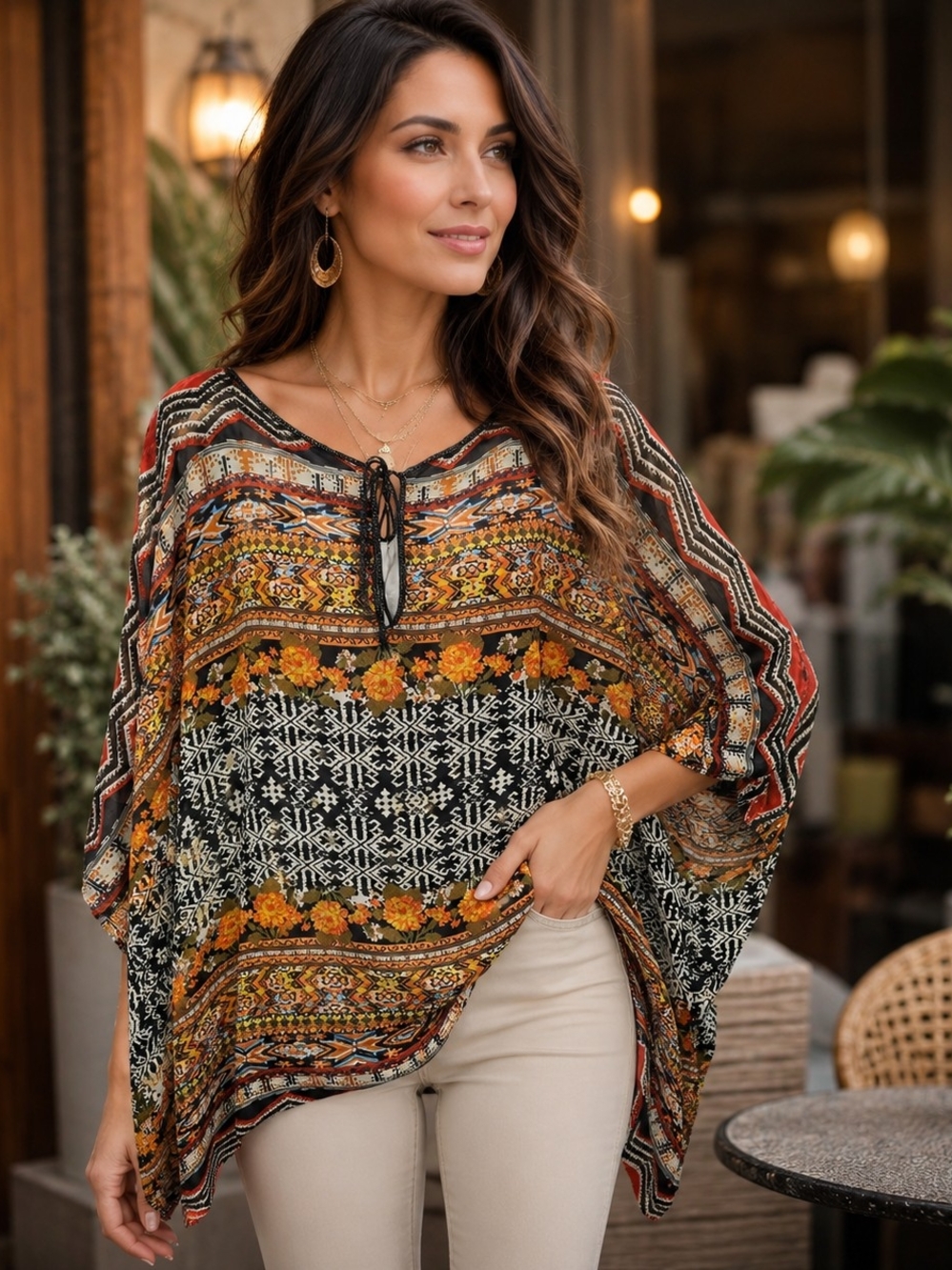 Charlotte Daniel boho printed poncho blouse / kaftan top